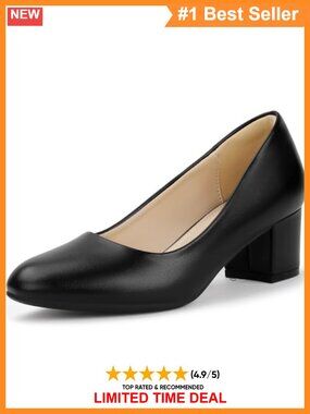 Women's Closed Toe Low Block Heel Pumps Faux Leather Office Work Shoes